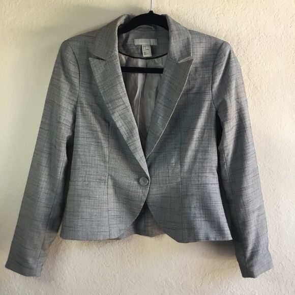 H&M Grey Office Siren Corpcore Workwear Career Lined Blazer Jacket Size 8 - Picture 1 of 10
